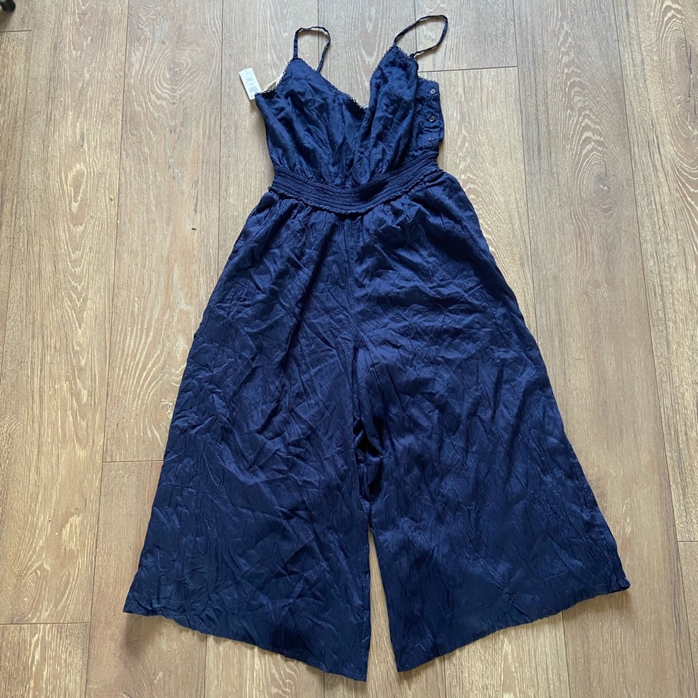 Aritzia La Boheme Navy Wide Leg Jumpsuit